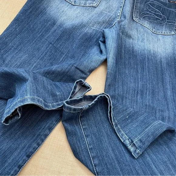 Seven Medium Blue Med Rise Whiskered Flared Jeans - Picture 3 of 16